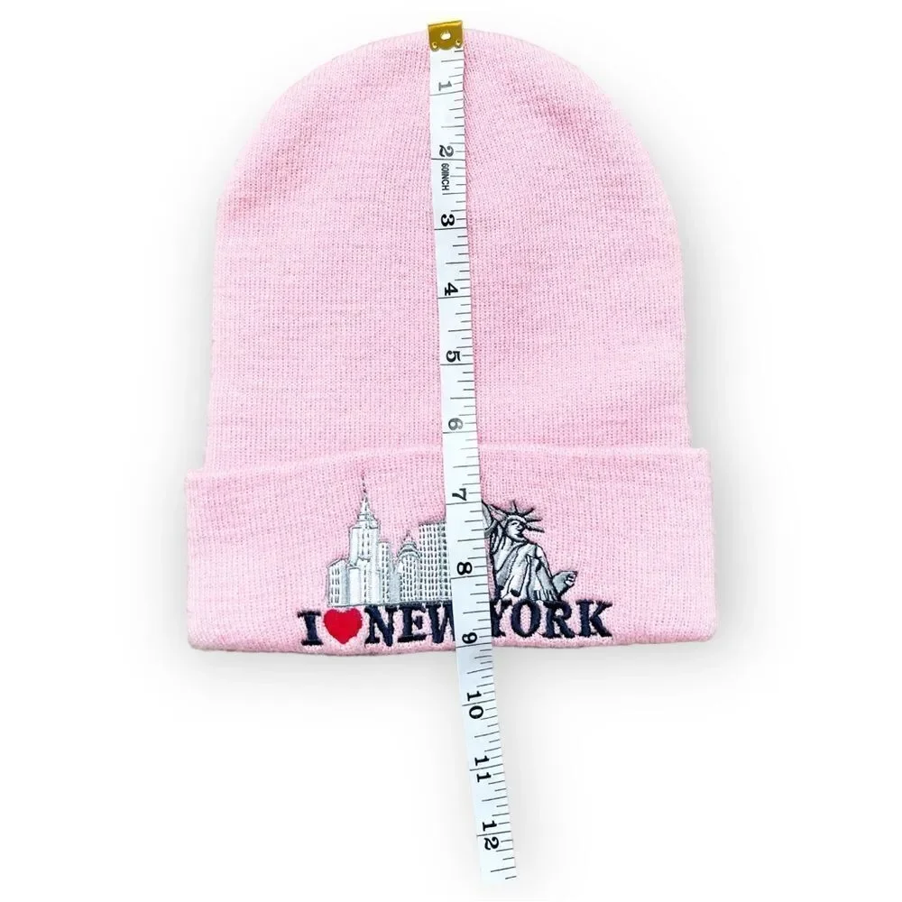 I Love New York. I Heart NY. I Love New York Embroidered Cozy Pink Beanie Hat.